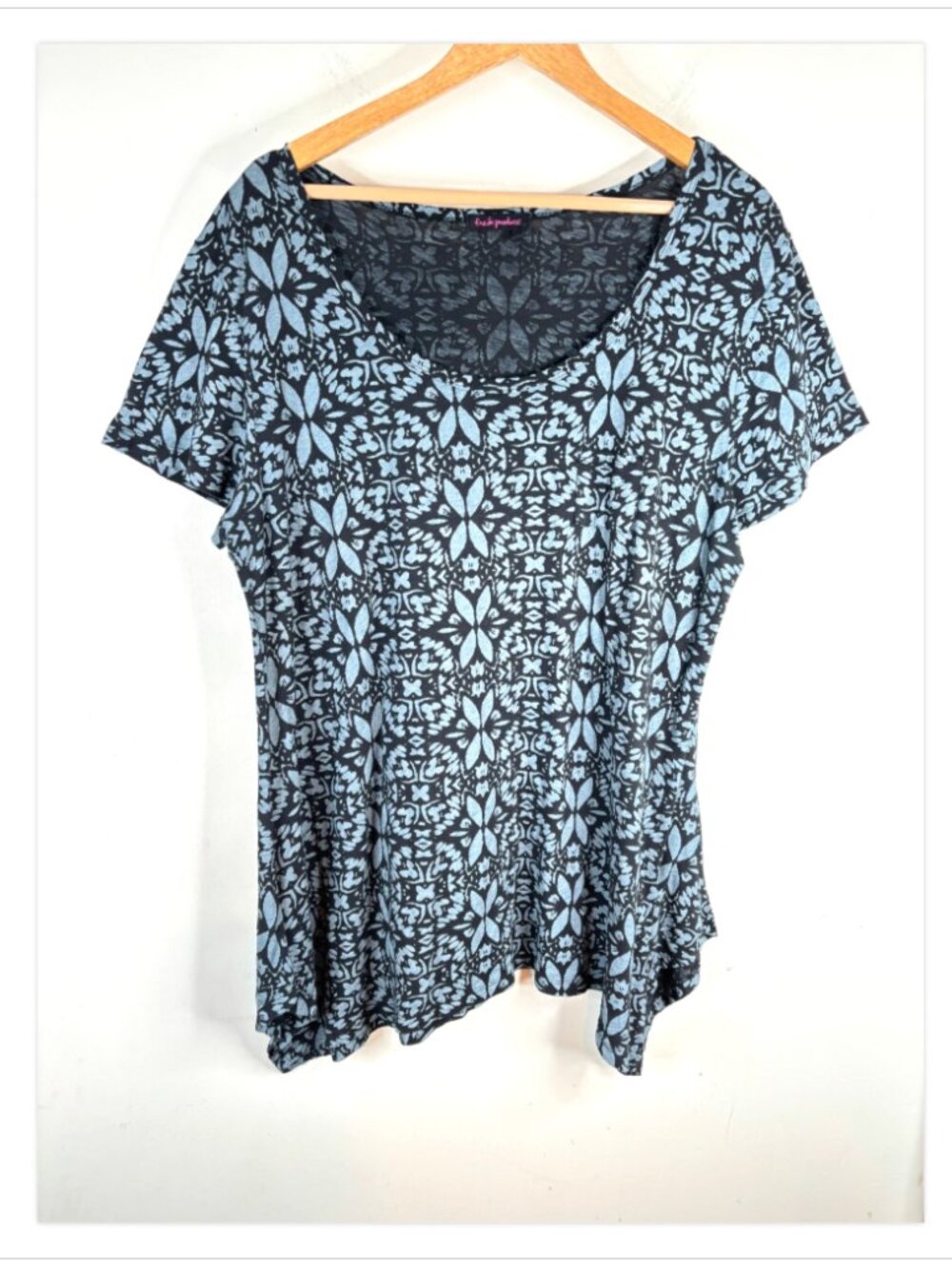 Fresh Produce Tunic 1X Short Sleeve Black Pocket Lagenlook Boho Artsy USA Made